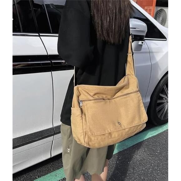 Casual Bag Canvas Shoulder Tote Travel Bag for Women and Men- Khaki - Picture 2 of 6